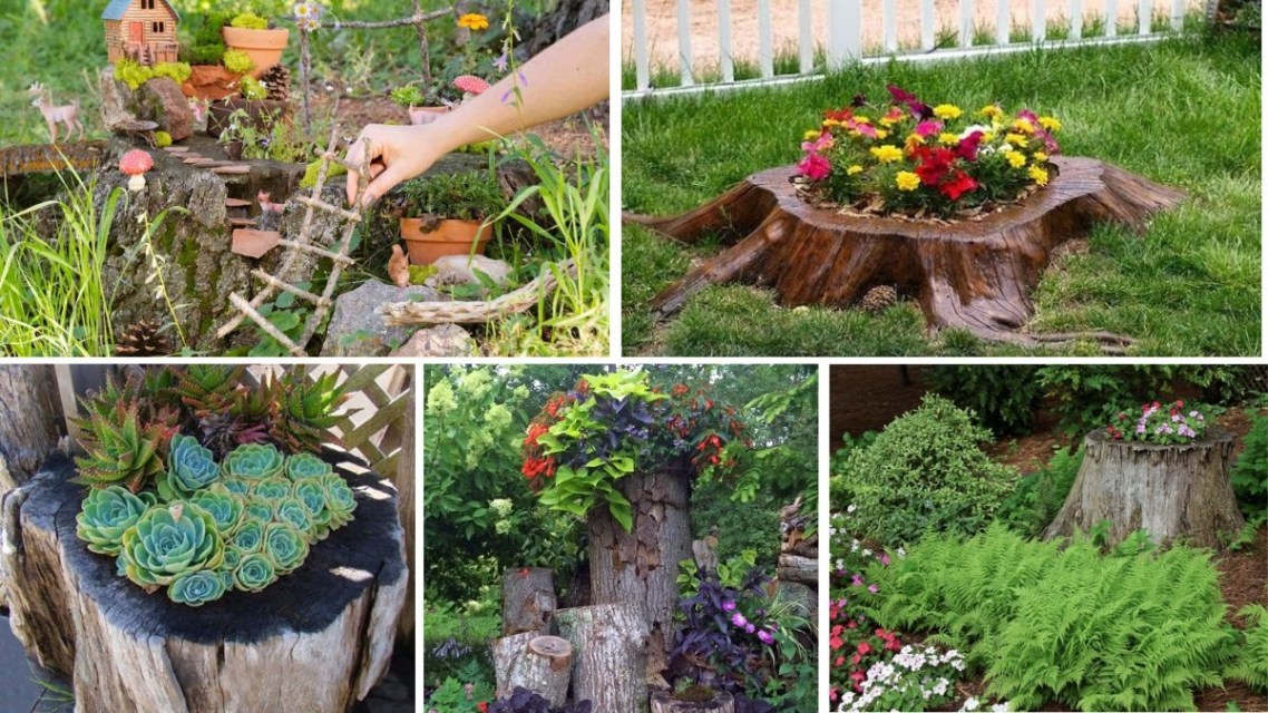 5 Tree Stump Flower Bed Transformations